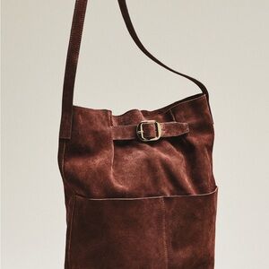 Anthropologie Rustic Brown Suede Buckle Tote